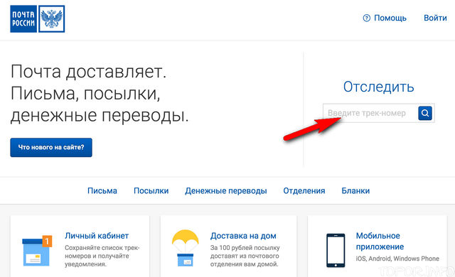 Поле для отслеживания посылки